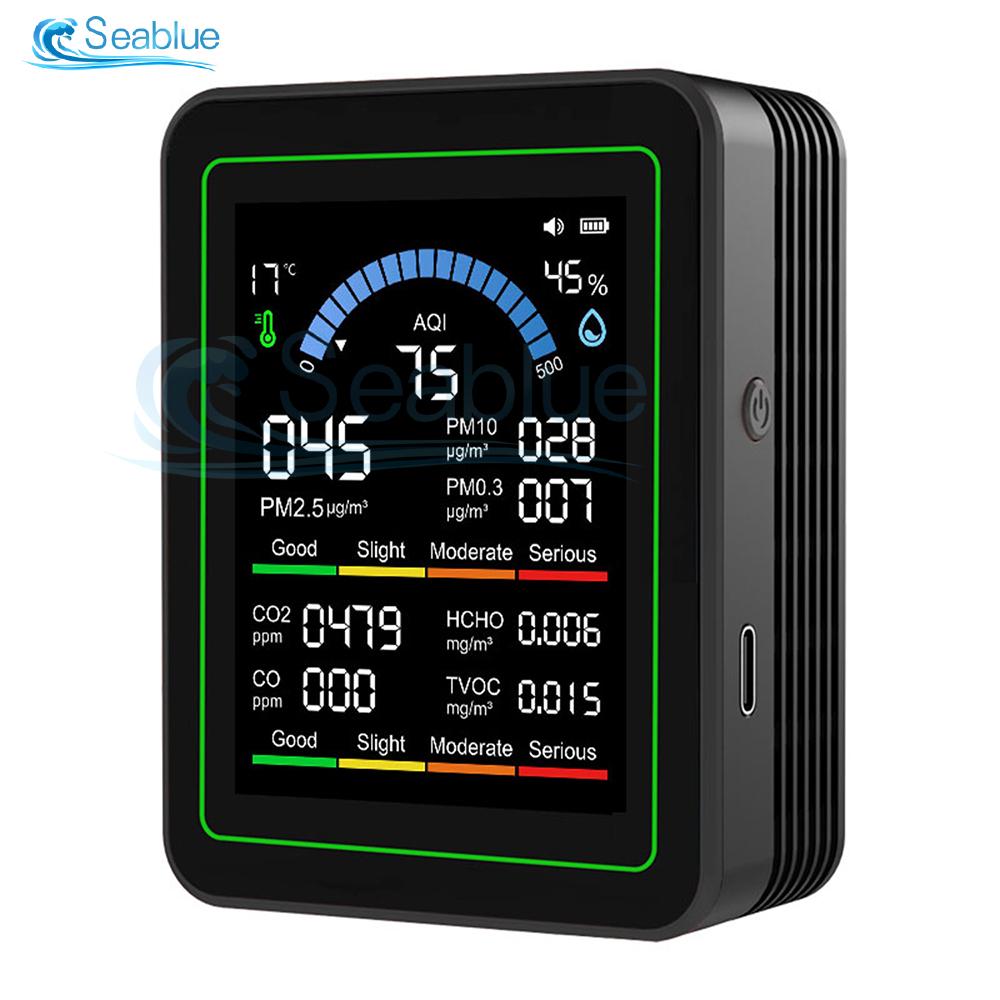 

10 in 1 Air Quality Monitor LCD Color Screen CO2 TVOC Formaldehyde PM2.5 Temperature Humidity Multi-Function Indoor Air Tester чорний