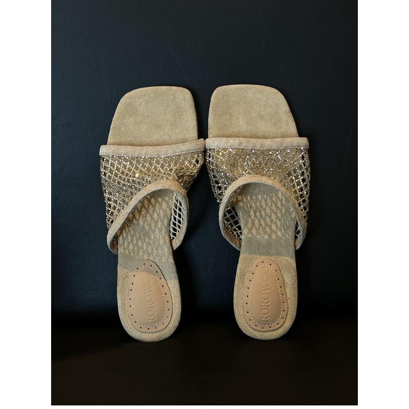 Anti-slip Shoes with Square Toe, Net Fabric, Women's New Style, Open-weave Summer Slippers Devotion