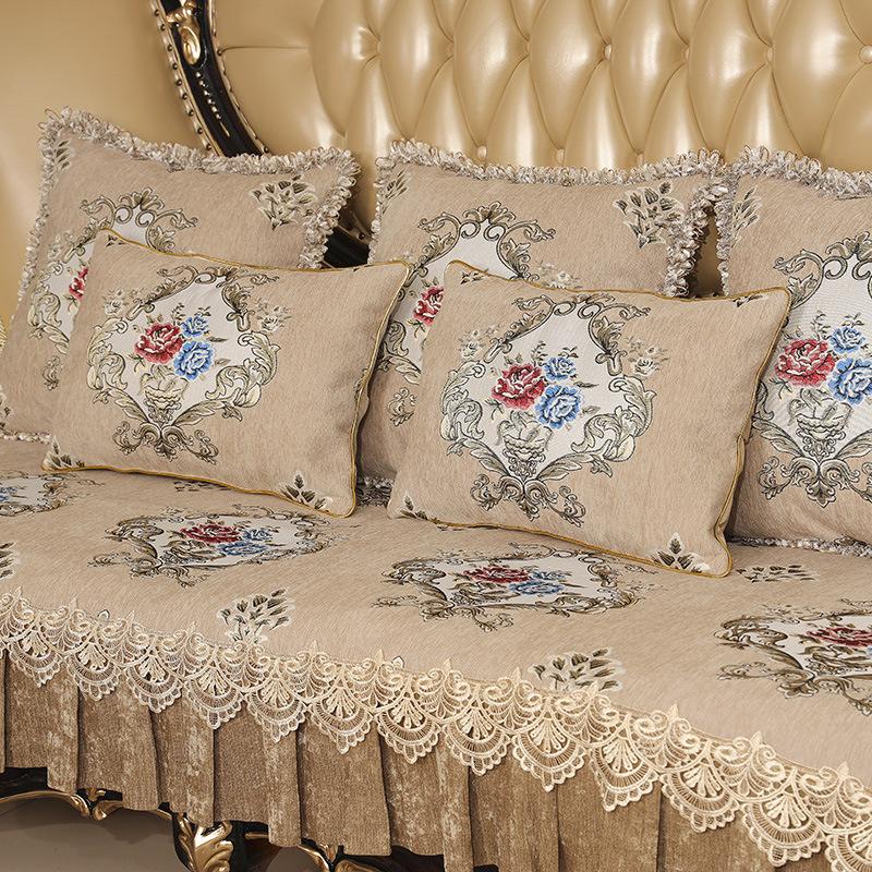 Neues europäisches Sofakissen, hochwertig luxuriös winterlich rutschfest, amerikanisches Leder-Sitzkissen, universeller Chenille-Bezug für alle Jahreszeiten