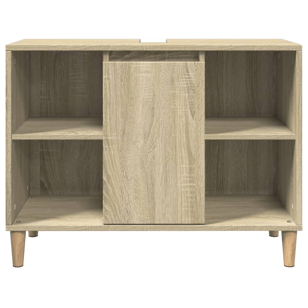 Modern bathroom cabinet with a storage unit under the washbasin, open storage on both sides, and a door storage in the middle, 80x33x60 cm