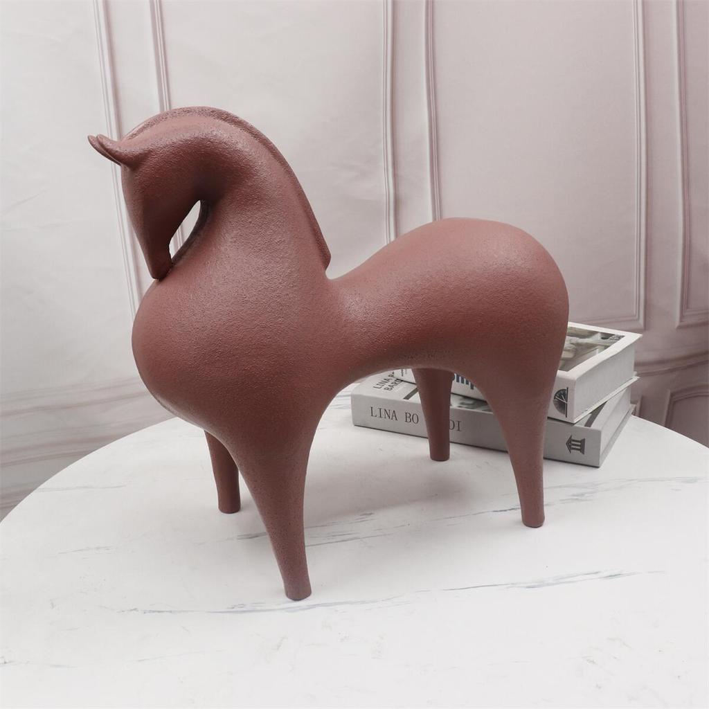 Modern Red & White Resin Tang Horse Ornament for Living Room or Office Decor