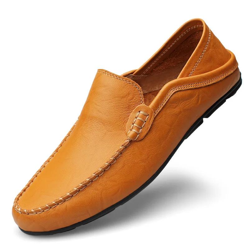 Italian Mens Shoes Casual  Brand Summer Men Loafers Genuine Leather Moccasins Light Breathable Slip on Boat Shoes