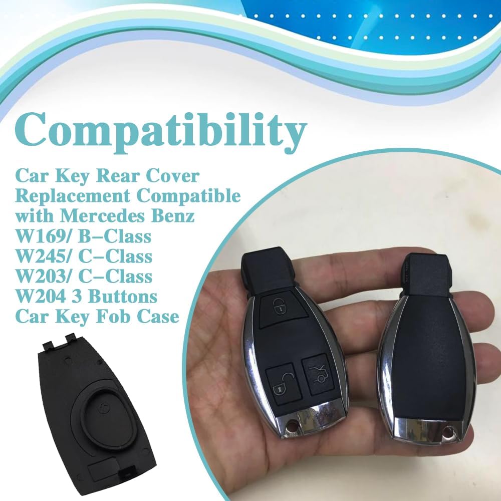 Car Key Rear Cover Replacement, Key Fob Cover, Car Accessories Key Shell Case Compatible with Mercedes Benz B-Class C-Class E-Class W204 3 Buttons