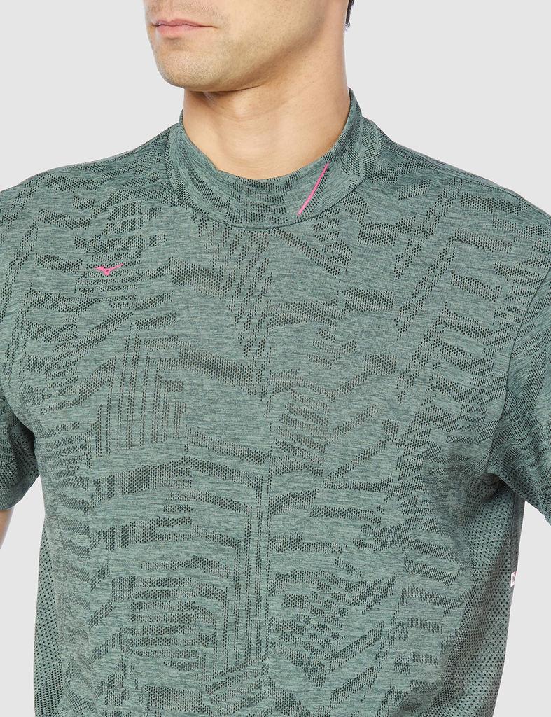 Golf Short Sleeve Mock Jacquard Midsummer 52MA1010 2XL [Mizuno] Wear, Shirt, Neck, Pattern, Breathable, Protection, Men's Khaki,