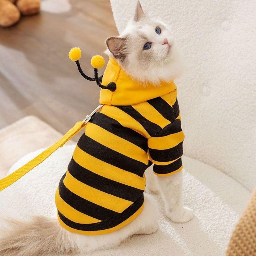 Bee Design Cat Sweatshirt Thickened Winter Pet Clothes Funny Dog Pullover Hoodie  Chihuahua