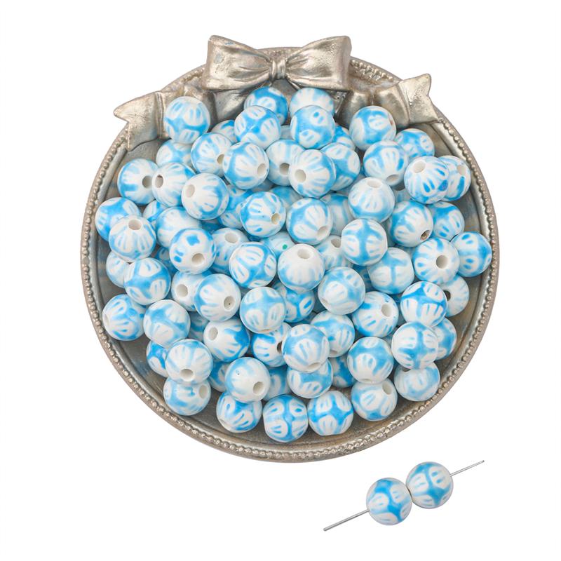2pcs Handmade Ceramic Porcelain Hand Painted Beads Charm Round Spacer Beads for DIY Necklace Bracelet Jewelry Craft Making Accessories