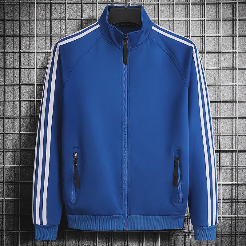 Geacă Sport Subțire de Primăvară/Toamnă pentru Bărbați, Guler Înalt pentru Tineret, Cardigan Clasic cu Fermoar cu Trei Dungi