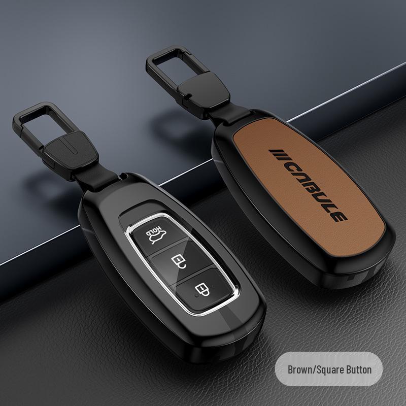 Bilnyckelskydd för Beijing Hyundai Mistra, Elantra, ix35, Festa, ix25 - Metall-läderväska med spänne.