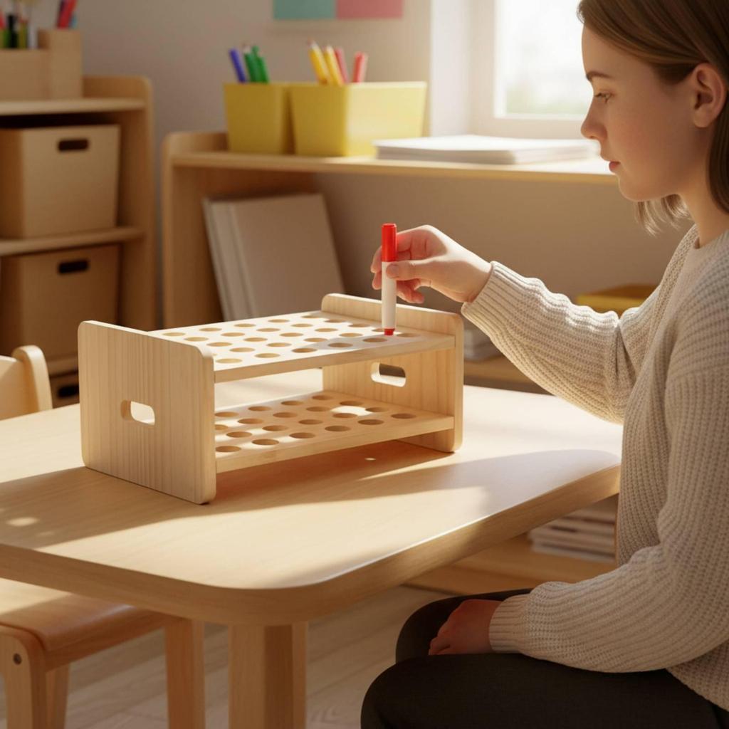 Wooden Scissors Storage Rack Wood MultiCompartment Desktop Organizer