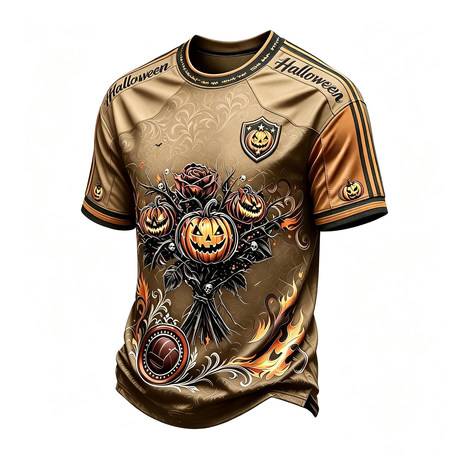 Men s Short Sleeve Halloween Print Casual T-Shirt for Everyday Wear M хаки