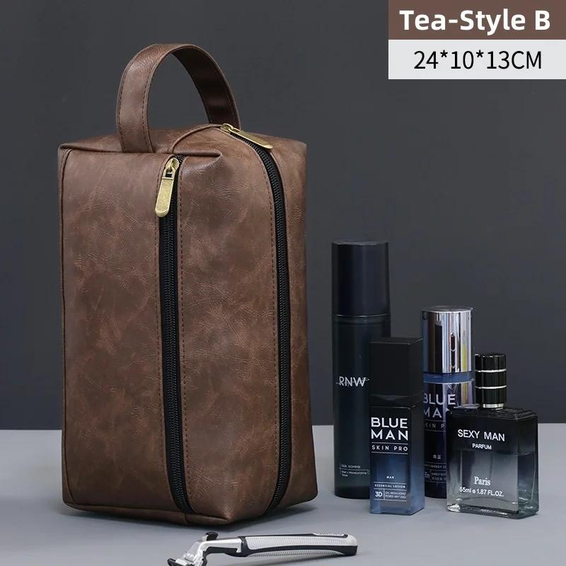 PU Leather Man Woman Handbag Large Capacity Material Portable Handbag Makeup Pouch Travel Wash Bag Vintage