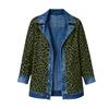 Women's Casual Real Denim Jacket with Leopard Print Patchwork Design for Daily Wear