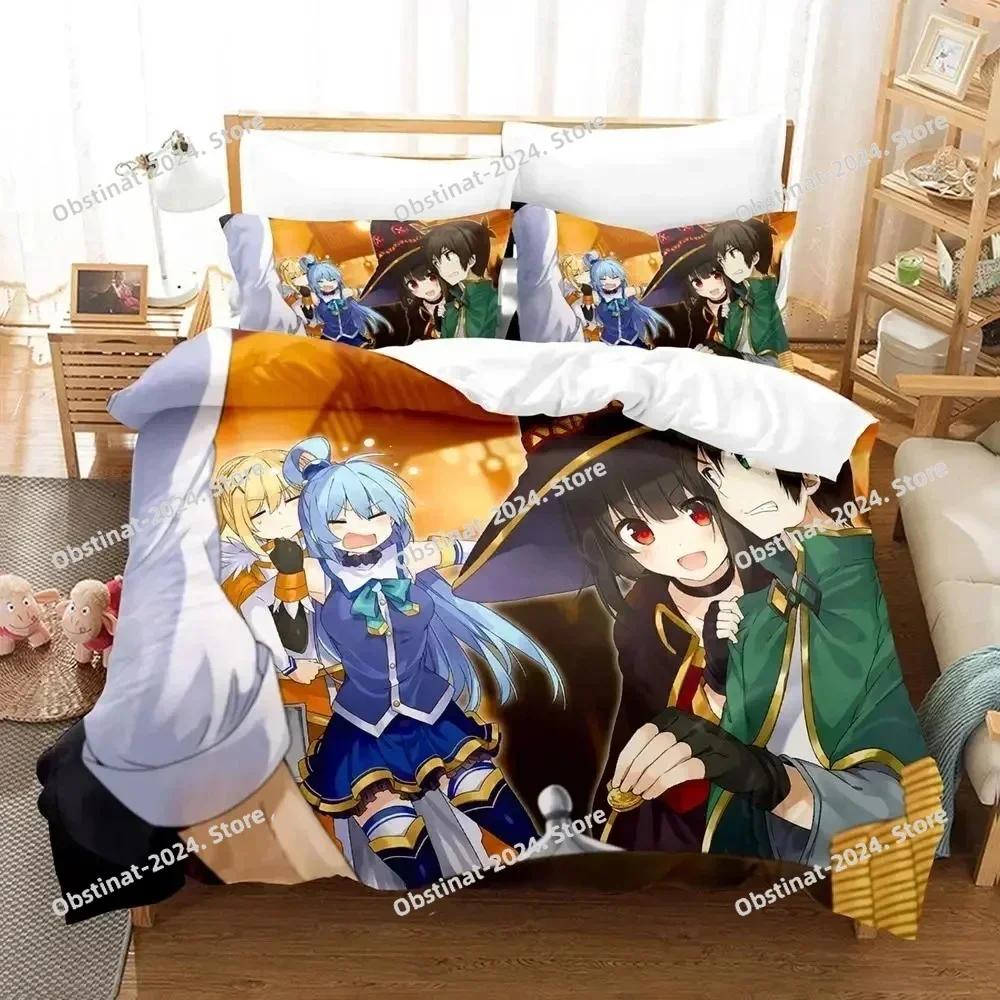 Anime KonoSuba Bedding Set Duvet Cover Bed Set Quilt Cover Pillowcase Comforter King Queen Size Boys Adult Bedding Set