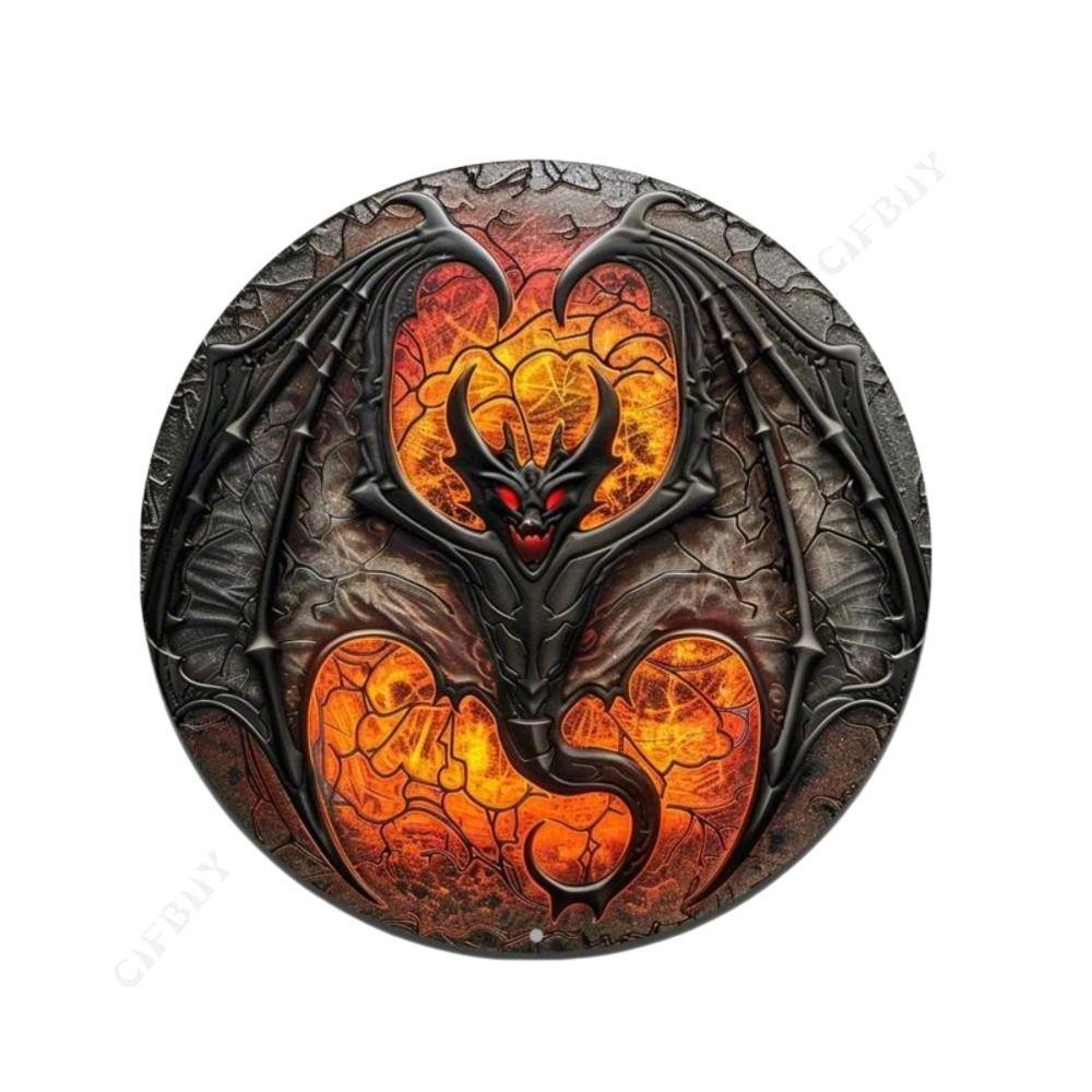 

2D Round Dragon Chinese Art Metal Aluminum Wall Plate Decor 20x20cm
