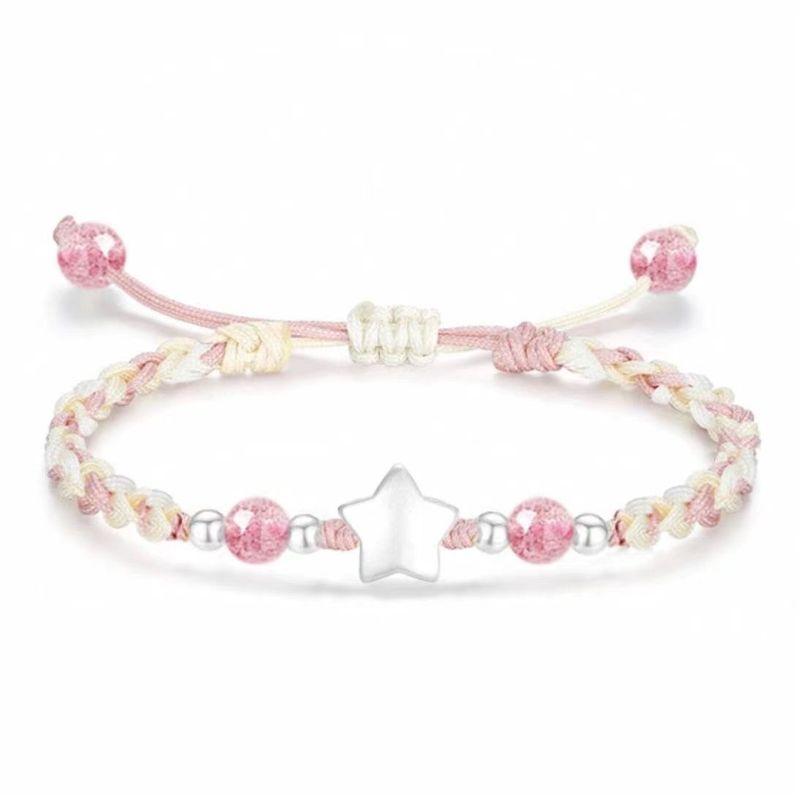 

Pure Silver 999 Clover XINGX Sterling Silver Bracelet Hand Woven Hand Rope Couple Student Kids Gift for Bestie Star Wish Powder + Gift Box