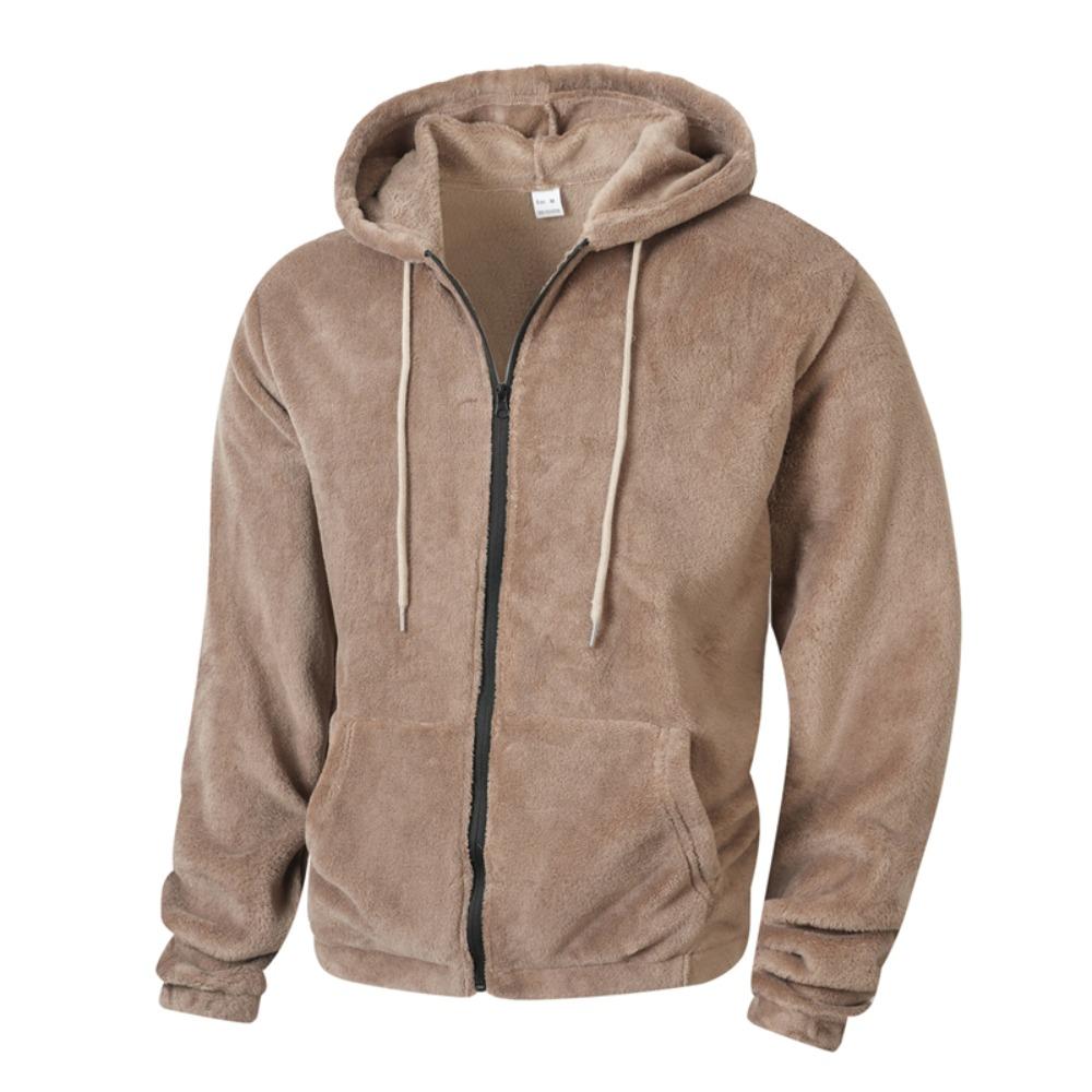Herbst Winter Herren Fleece Kapuzenjacke Europäischer Stil 2025 Winter Reißverschluss Taschen Klassische Basic Oberteile Oberbekleidung Khaki Bequeme Jacken Neu