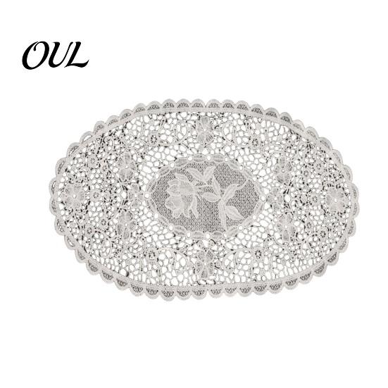 Washable Fabric Doilies for Vases White Lace Doily, Elegant Retro Placemat, Embroidered Table Breathable Polyester Mats Mat, Rectangular Round