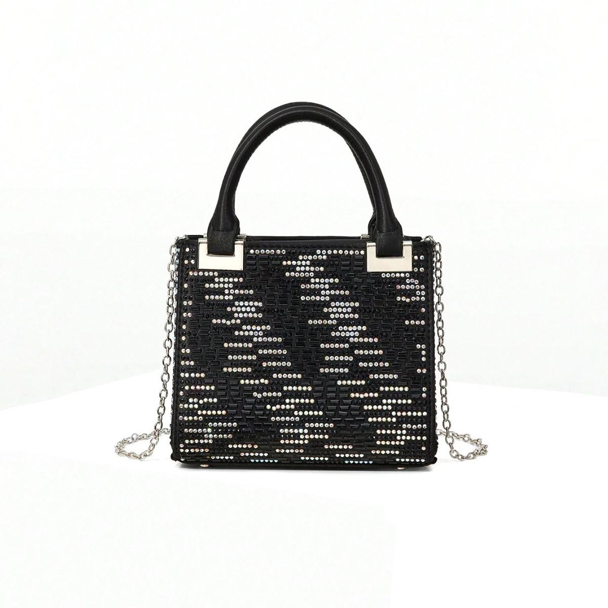 Fashionable Versatile Diamond Embedded Evening Bag Women s Handbag Single Shoulder Chain Crossbody Bag Elegant Lady Clutch чёрный