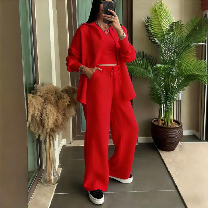 Spring Fashion Women's Plus Size Two-Piece: Linen-Style Shirt & High-Waisted Loose Pants