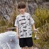ABC KIDS Boys' Traditional Chinese Style Pankou Bamboo Leaf Print Summer Short Set