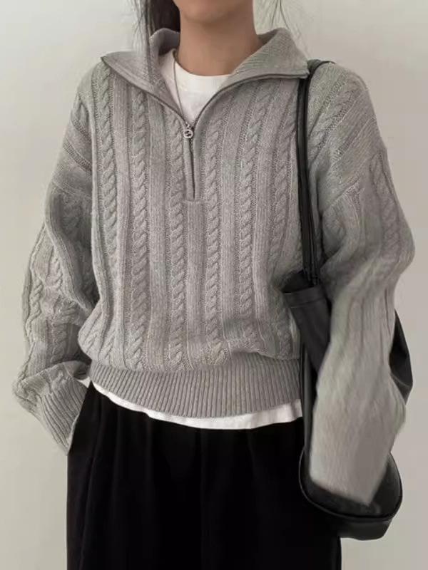 Women's Retro Wool Half-Zip Knitted Cardigan - Autumn Winter 2026