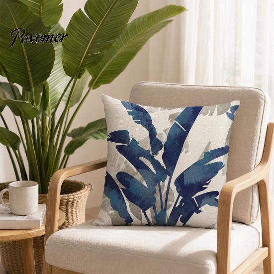 Decorative Throw Pillow Case Banana Leaf Cushion Cover, Tropical Plant Print 18x18 Cover Inch with Hidden Zipper for Sofa Bed Car Seat Linen Blend