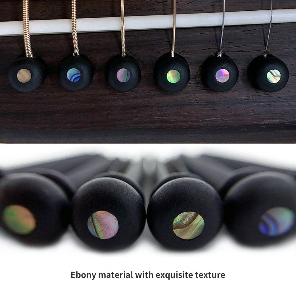 6PCS Ebony Guitar Bridge Pins Abalone Dot Inlay Bridge Pin Pegs Acoustic Guitar