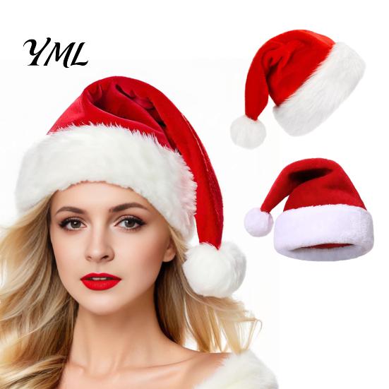 Holiday Celebration Headwear Christmas Santa Hat, Flannel Plush Hat for Adults, Soft Thickened Comfortable Skin Friendly Caps Red White Velvet