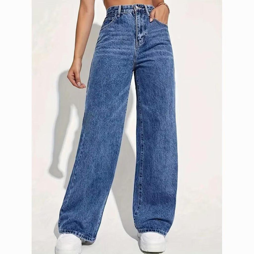 European and American Women's High Waist Slimming Straight Leg Jeans