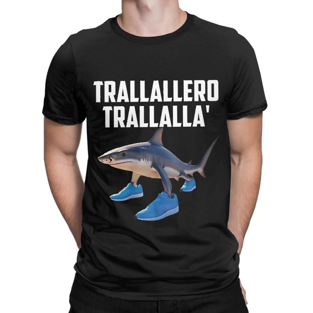 Trallallero Trallala Funny Shark Meme T-Shirt Summer Pure Cotton T Shirts For Mens Trending Casual Tee Shirt  Sleeve  Basic Tops