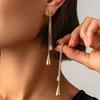 KunJoe Fashion Metal Water Drop Long Pendant Earring Women Vintage Simple Copper Chain Geometric Piercing Ear Jewelry Party Gift