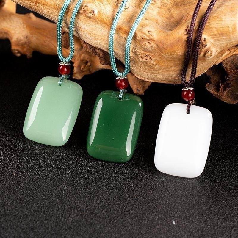 Safe and Sound White Jade Pendant Necklace with Green Rope for Men and Women