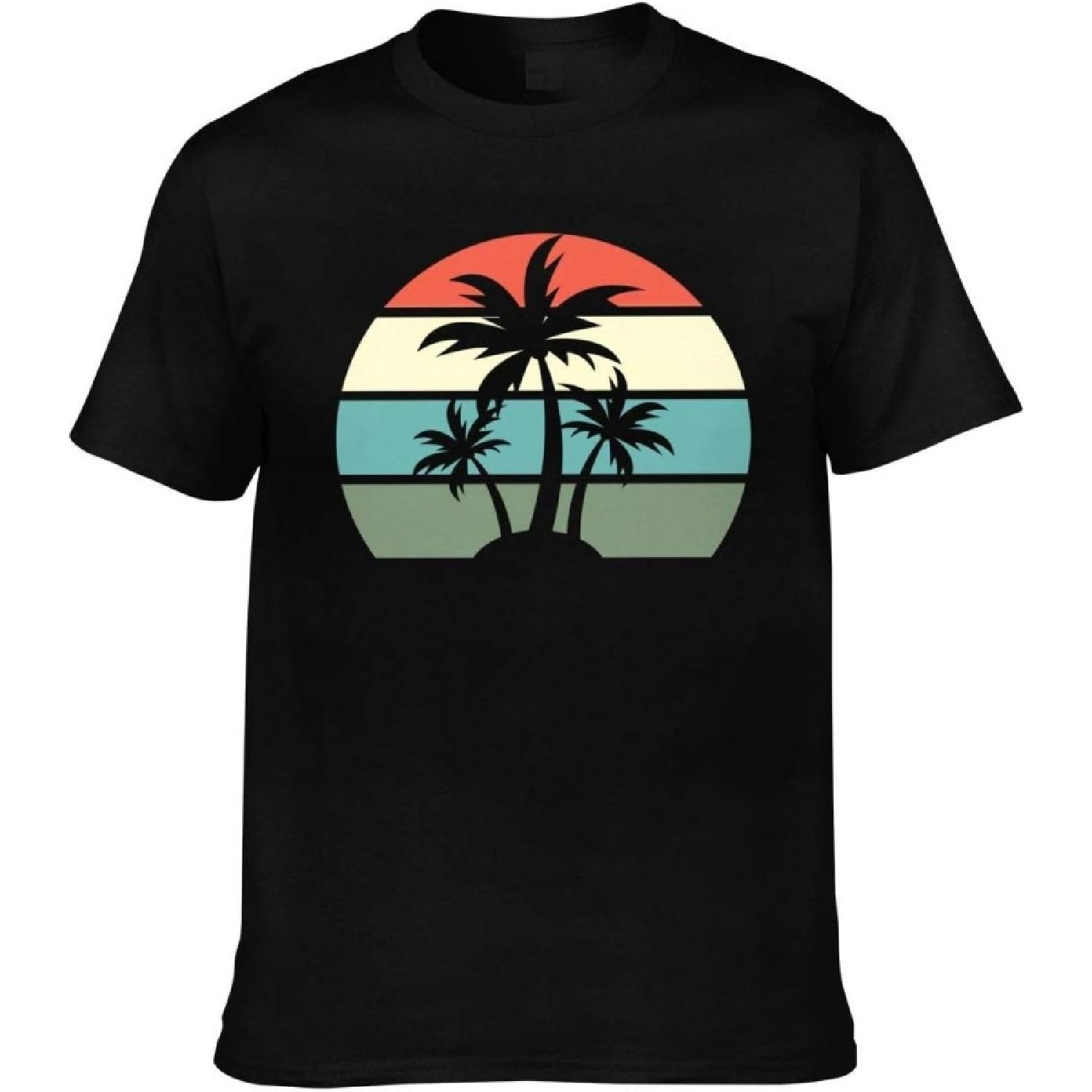 Bomugtee Men s Beach T-Shirt Cotton Palm Tree Sunset Graphic Tee Shirts Black XXXXXL разноцветный