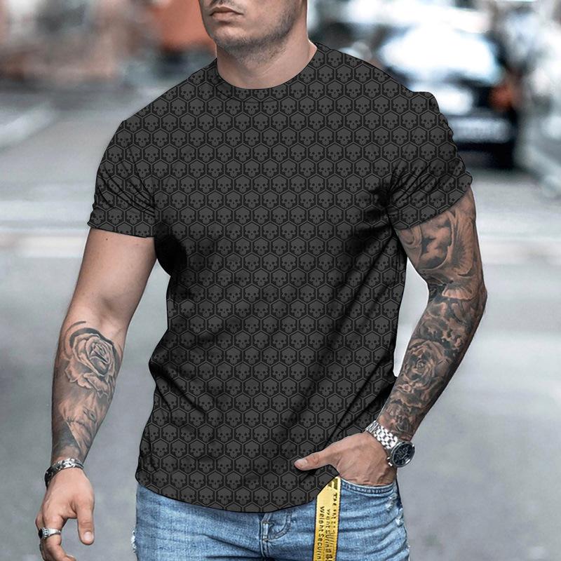 Men's 3D Printed T-Shirt Skull Pattern Print Short Sleeve O-Neck Pullover Casual Top