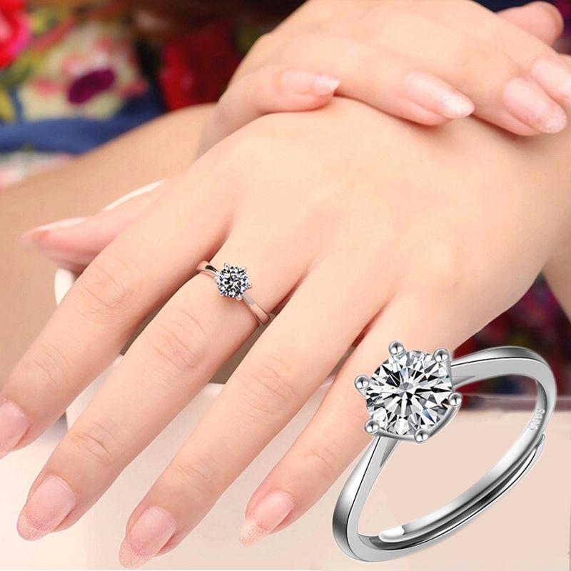 Fashionable And Elegant Diamond-encrusted Ring For Women Adjustable Six-claw Opening Ring