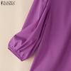 ZANZEA Blusa informal holgada de color liso con cuello redondo y mangas 3/4 para mujer