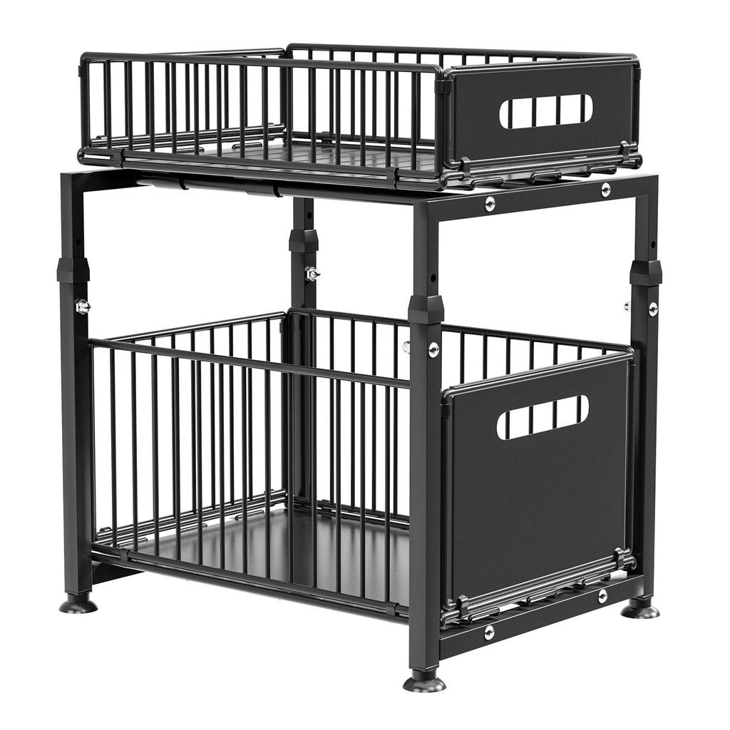Double-Layer Pull-Out Basket Storage Rack for Under-Counter Bathroom and Kitchen