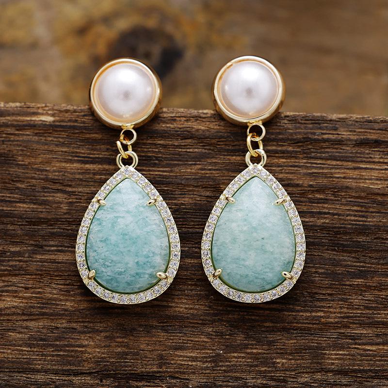 High quality real gold electroplating light luxury natural stone zircon pearl earrings popular jewelry earrings