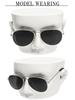 [Bliss Leather] Silver X Smoke Aviator Teardrop Sunglasses, Pilot Style, Flight Style, Rectangular, Double Bridge, Thin Metal Frame, Full Rim, Men's
