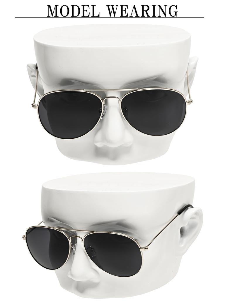 [Bliss Leather] Silver X Smoke Aviator Teardrop Sunglasses, Pilot Style, Flight Style, Rectangular, Double Bridge, Thin Metal Frame, Full Rim, Men's
