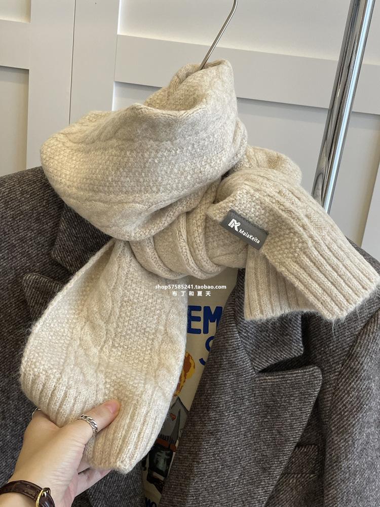 Korean Version Retro Solid Twist Knitted Scarf Women Men Fall Winter Classic Warm Scarves Unisex Thermal Muffler Female Male