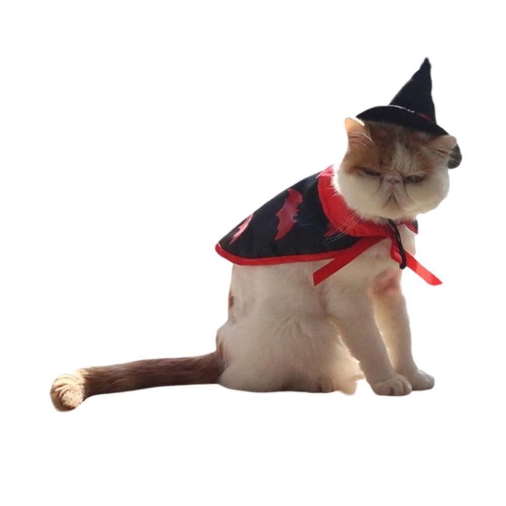 Pumpkin Pattern Halloween Cat Cloak Adjustable Bat Cat Halloween Costume Creative Breathable Pet Cosplay Costume Set Home Decor
