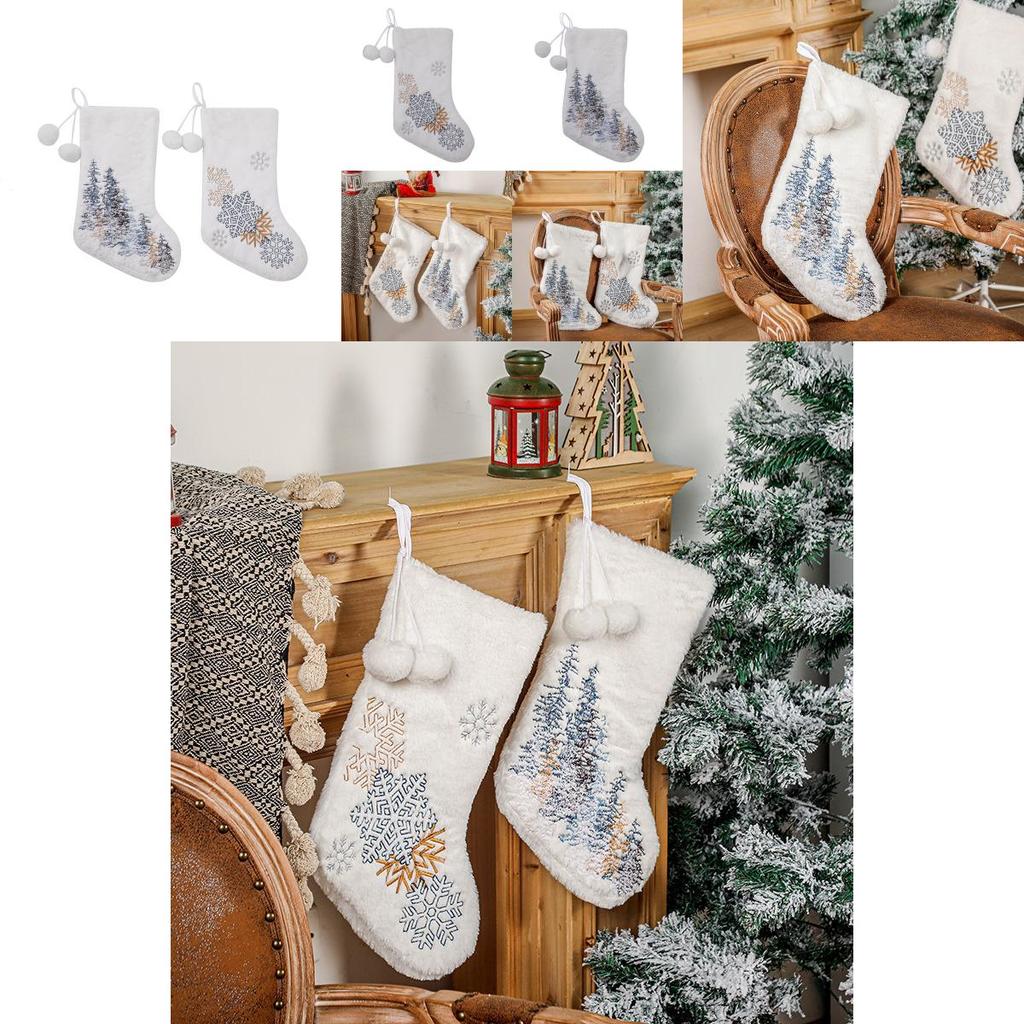 Cozy Christmas Decoration Sock With Beautiful Embroidery And Soft Pom Poms For Holidays