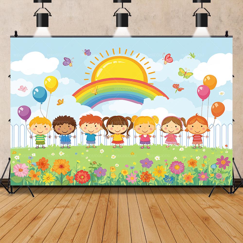 Children's outdoor activities park theme background slide hide and seek kindergarten decoration poster props Children's Day gift