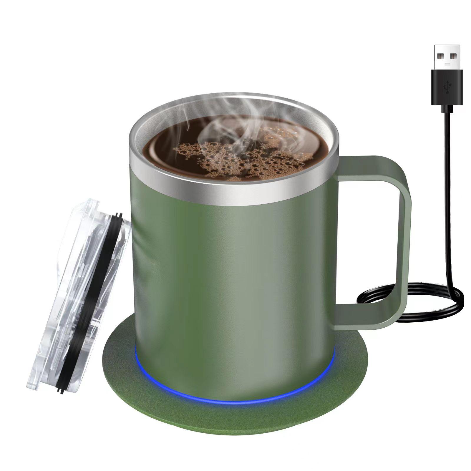 

Self Heating Coffee Mug Warmer 12oz Smart Constant Temperature Mug USB Rechargeable Heated Coffee Mug with Lid for Travel/Office 350ml