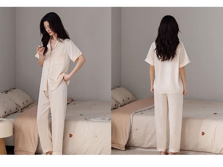 Women's Ice Silk Short Sleeve Pajama Set