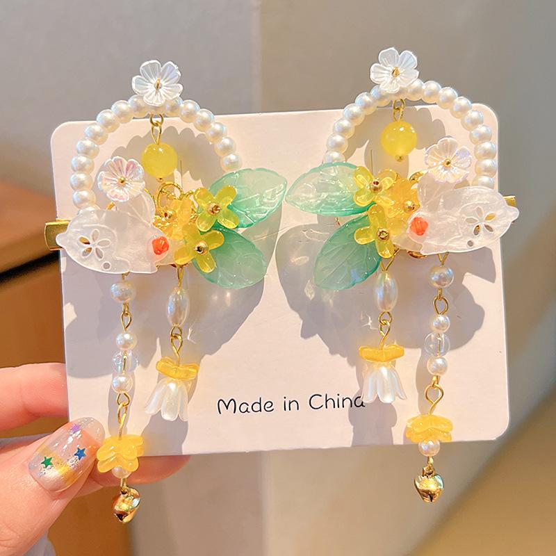 Mid-Autumn Hanfu Fairy Hair Clip - Women's & Children's Ancient Style Floral Tassel, Sweet Accessory for Girls