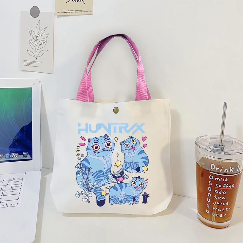Perfect KPop Demon Hunters Women Canvas Handbag Rumi Mira Zoey Girl Tote Bags Portable Female Phone Pouch Cute Cartoon Shopping Bag