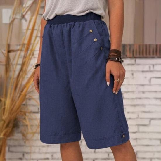 

Women Summer Shorts Elastic Waist Mid-rise Casual Sporty Style Shorts with Pockets Solid Color Straight 3XL чорний