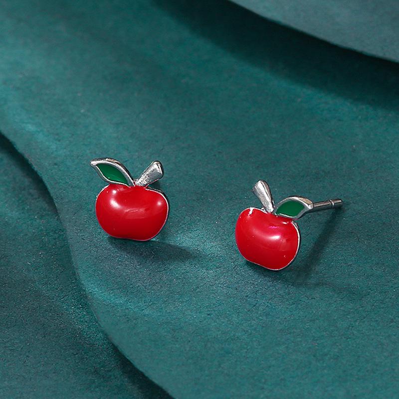 European & American Christmas-Themed Red Enamel Reindeer Santa Claus Stud Earrings for Women